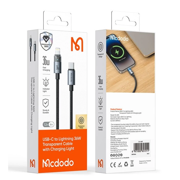 کابل شارژ تایپ سی به لایتنینگ مک دودو Mcdodo CA-6944 توان 36 وات طول 1.8 متر