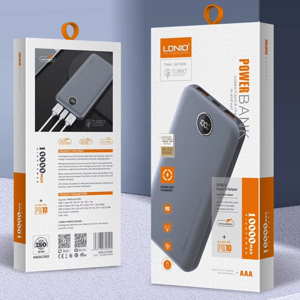 پاوربانک 10000 الدینیو LDNIO PQ10 توان 22.5 وات