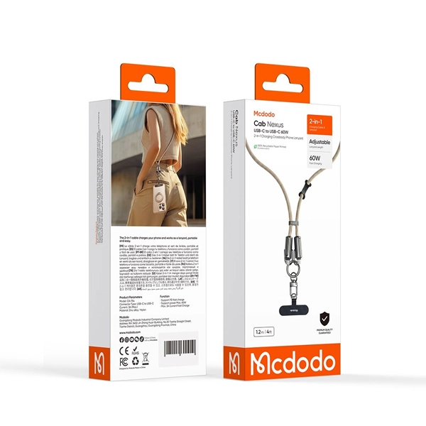 کابل و بندآویز دو سر تایپ سی مک دودو Mcdodo CA-7540 توان 60 وات طول 1.2 متر
