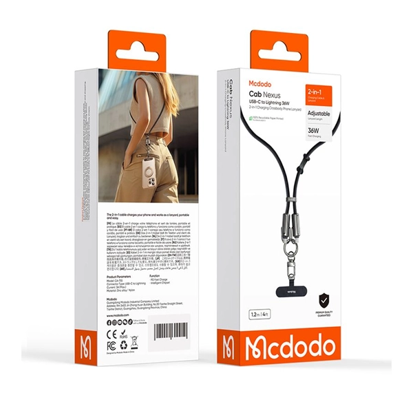 کابل و بندآویز تایپ سی به لایتنینگ مک دودو Mcdodo CA-7550 توان 36 وات طول 1.2 متر