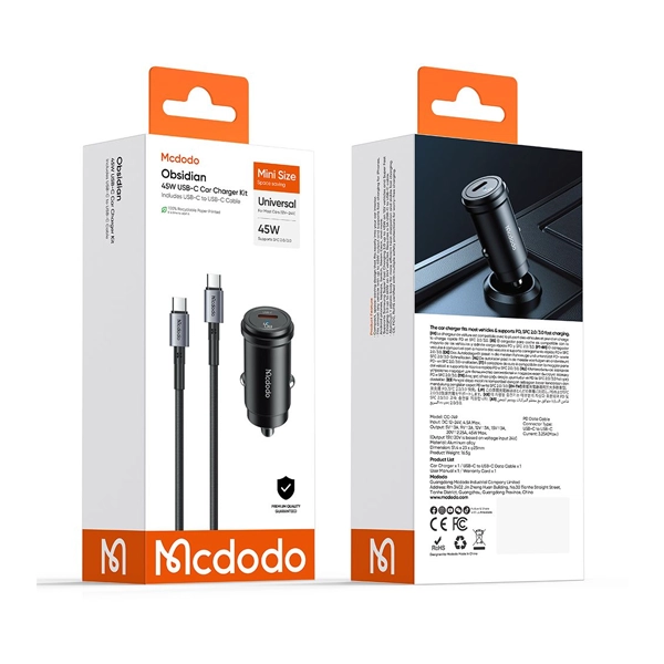 شارژر فندکی مک دودو Mcdodo CC-7496 توان 45 وات همراه با کابل تایپ سی